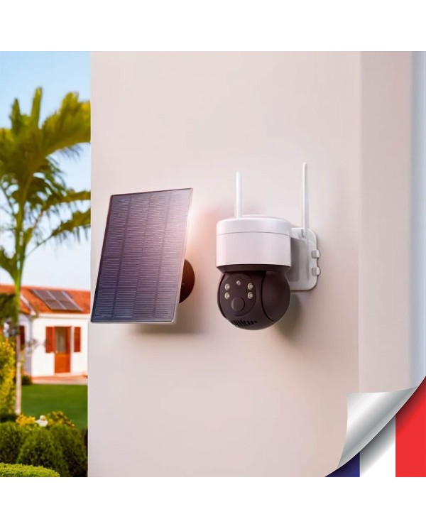Caméra pilotable solaire IP WIFI UHD 2K 4Mpx waterproof infrarouge detection humaine accès à distance via iphone android detecti