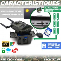 Caméra de chasse 4G UHD 4K IR invisible GPS avec panneau solaire