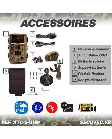 Camera de chasse autonome solaire photo 48 Mpx vidéo audio Full HD vision nocturne invisible étanche IP66