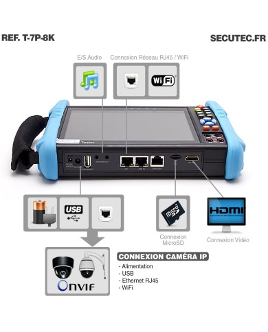 Testeur et scanner de caméra 8K max avec écran tactile 7 pouces