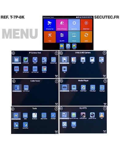 Testeur et scanner de caméra 8K max avec écran tactile 7 pouces