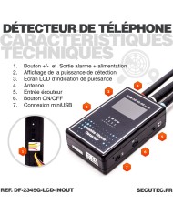 Détecteur professionnel de smartphone GSM 2G 3G 4G 5G avec écran LCD et alerte détection sur sortie alarme relais