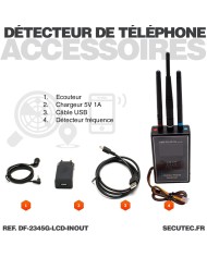 Détecteur professionnel de smartphone GSM 2G 3G 4G 5G avec écran LCD et alerte détection sur sortie alarme relais