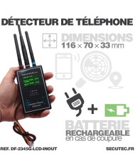 Détecteur professionnel de smartphone GSM 2G 3G 4G 5G avec écran LCD et alerte détection sur sortie alarme relais