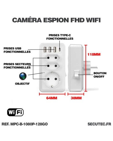 Prise de courant murale caméra cachée IP WiFi détection de mouvement écoute à distance 128Go